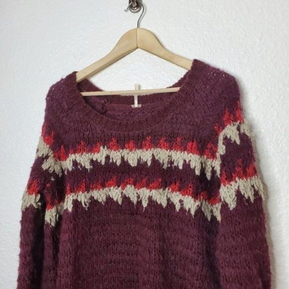 Free People Baltic Fair Isle Sweater in Berry Combo - Picture 8 of 11